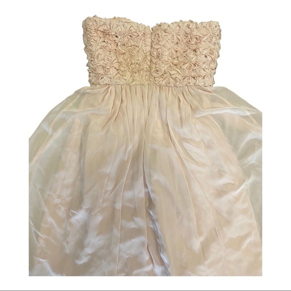 Calvin Klein Strapless Ruched Flower Bodice DRESS Chiffon Beige/Mauve 4 - Picture 7 of 7